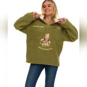 Disney Olive Green Teddy Fleece Pullover with Winnie the Pooh Embroidery